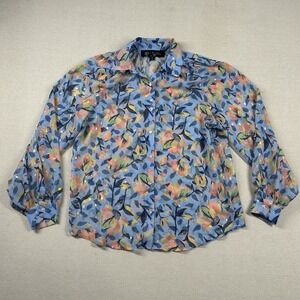 Harlem's Fashion Row x Undra Celeste Blouse‎ Womens M Button Up Sheer Floral